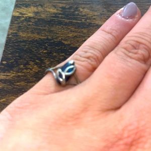 Dark blue tear drop silver ring - size 9 womens